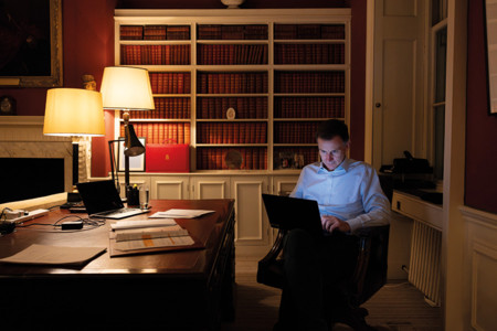 Chancellor Jeremy Hunt prepares for the Spring Budget 2024, in his office at No 11 Downing Street.